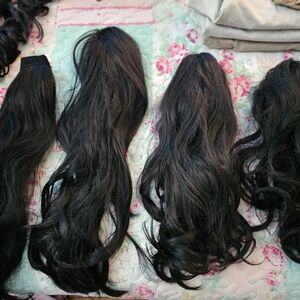 4 Black Clip In Hair Ponies, 1 Velcro Pony  ,2 Versible Long Wraps For Up dos